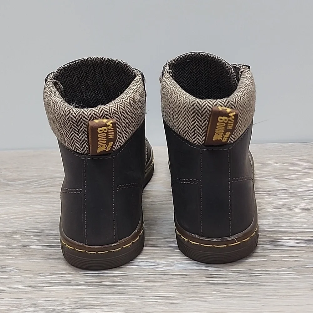 ​Dr. Martens Women Maelly Dark Brown Leather Boots w/Herringbone Tweed Cuff 6 - Picture 7 of 12